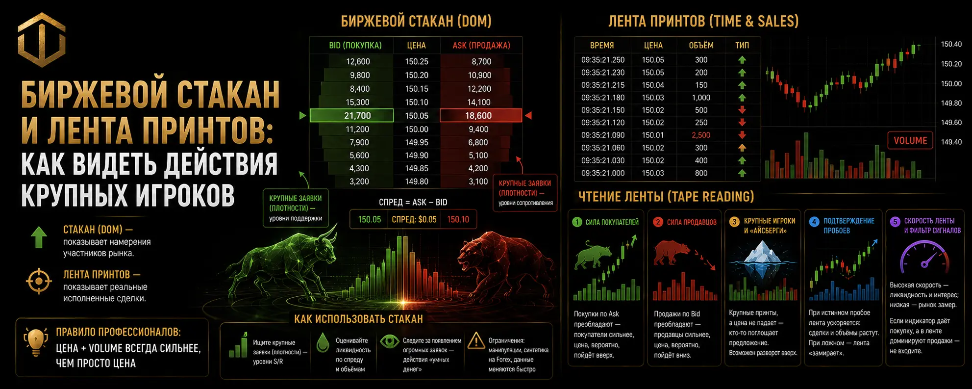 Биржевой стакан и лента принтов